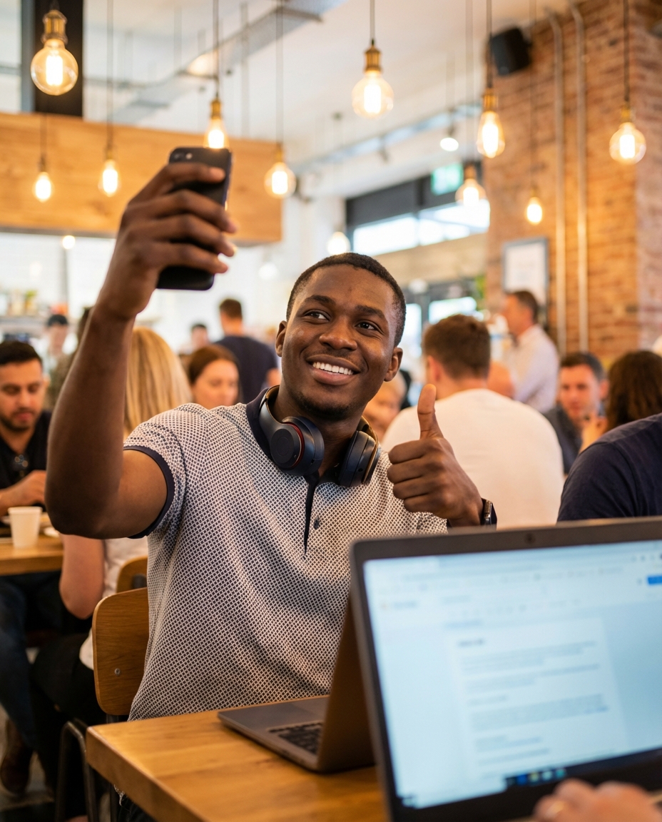 thumbs_up_selfie_in_busy_nigerian_eatery